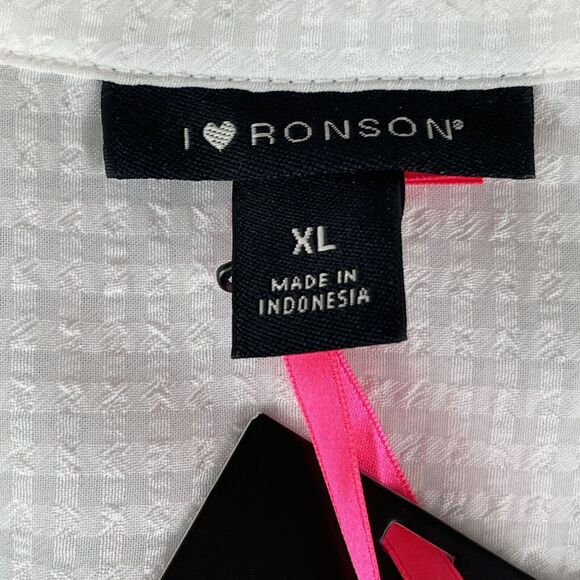 I Heart ❤ Ronson  Button Down Long Sleeve Shirt Women's XL White Textured Preppy - Picture 5 of 16